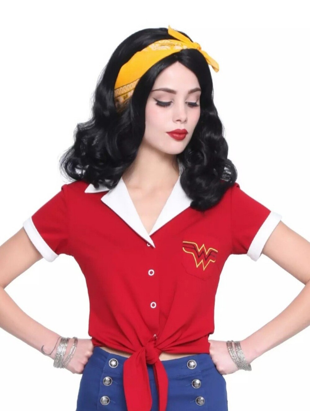 Hot Topic DC Comics Bombshells Wonder Woman 1950s Retro Button-Down Top Sz Med